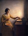Oil Painting repro Peter Ilsted A Young Girl Preparing Chanterelles