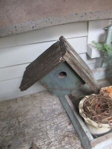 Antique Blue Paint Wooden Birdhouse Primitive New England Find Garden AAFA