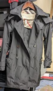 NWOT Women's Authentic Burberry Brit Belted Hooded Trench Coat Jacket Black