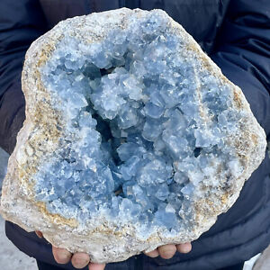 23.14LB Natural Beautiful Blue Celestite Crystal Geode Cave Mineral Specimen