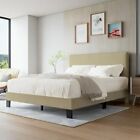 Lifezone Full Size Beige Bed Frame with Adjustable Headboard