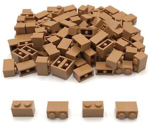 Lego 100 New Medium Nougat Bricks 1 x 2 Studs Building Blocks Pieces