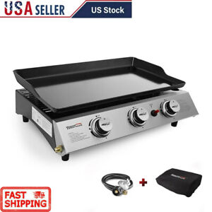 Flat Top Grill Griddle W/ 3-Burner Gas Portable Camping 26400-BTU Outdoor Black