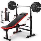 600LBS 4 in 1 Adjustable Weight Bench, Folding Workout Bench Set w/ Barbell Rack