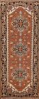 Orange/ Black Geometric Heriz Serapi Indian Runner 3x8 Rug Wool Handmade Carpet