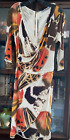 ITALY VINTAGE SILK DRESS BY BLUMARINE IN WHITE ABSTRACT PRINT IN RED BROWN 8-10