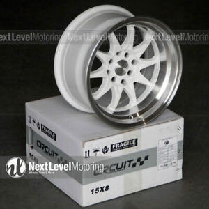 Circuit CP29 15x8 4-100 4-114.3 +0 Gloss White Wheels Fits Mazda Miata MX5 NA NB