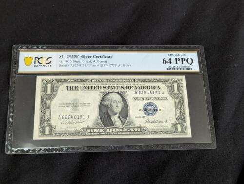 1935 F $1 Silver Certificate FR 1615 Graded 64 PPQ Choice Uncirculated by PCGS