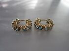 ESTATE FULLY HALLMARKED 14K SOLID GOLD TWO TONE BLUE TOPAZ ENGLISH LOCK EARRINGS