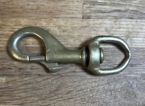 Vintage Heavy-duty 3 3/4” Brass Snap Hook Swivel Key Ring Dog Collar Nautical !!