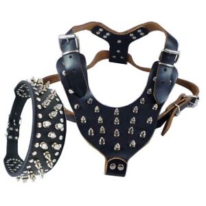 Black New Spiked Studded Leather Dog Harness / Collar for Pitbull Mastiff Boxer