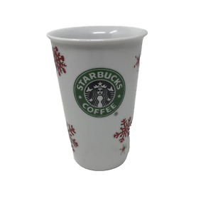 Starbucks Coffee Travel Mug 10 oz Red Snowflake Ceramic Tumbler 2010