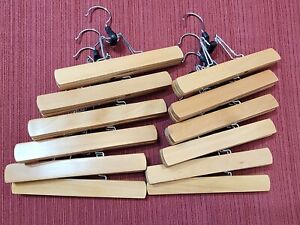 (12) Smooth Wooden Clamp Hangers For Pants Movable Hook Rubber Clamp (SET OF 12)