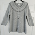 Liz Claiborne NY Womens Size Large Button Front Gray Cardigan with Chain Detail