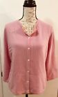 GRIFFEN 100% Cashmere Cardigan Sweater Pink Button Up 3/4 Sleeve Lightweight XL