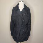 The North Face Trench Coat Rain Jacket Womens Large Belted Black Zip Up + Button