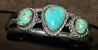 Vintage Thick Navajo Coin Silver ? 3 Stone Turquoise Cuff Bracelet  35.88g