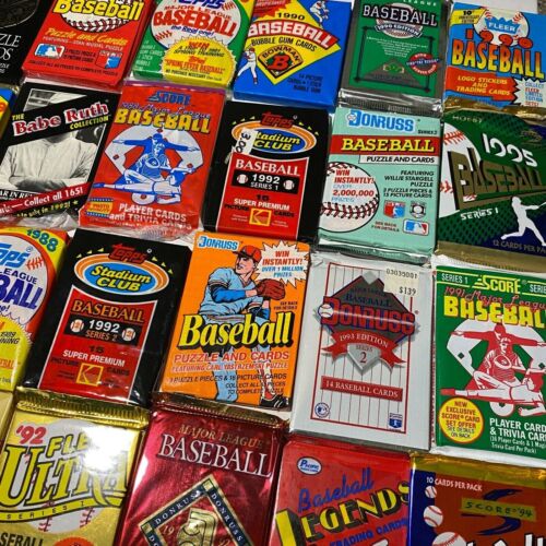 100 Vintage Baseball MLB Cards In 8 Factory Sealed Packs Unopened Lot HOF Rookie