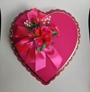 Vintage EMPTY Valentine's Day Pink Ribbon Chocolate Candy Heart Box Rose Zipfs