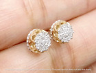 10K Yellow Gold Finish Simulated Diamond Studs Men's 3D Pave Earrings 1.00 CTW