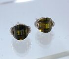 Gorgeous Sterling Silver 925 Light Green Color Faceted Amber Stud Earrings