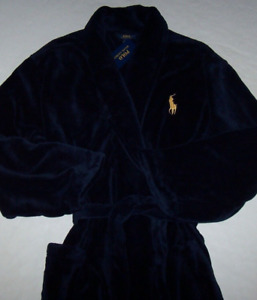 NWT Polo Ralph Lauren NAVY BLUE PLUSH MICROFLEECE Robe Men's L/XL YELLOW PONY