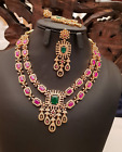 Bollywood Style Indian Gold Plated Choker Necklace Pearl Ruby CZ Jewelry Set