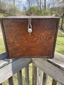 Vintage Wood Machinist Chest Tool Box Antique 4 Drawers w/lock key