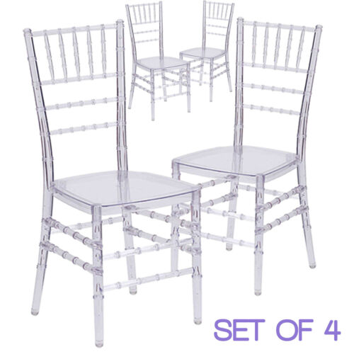 4pack Acrylic Stackable Chiavari Dining Chair, Clear Party Chair Transparent