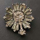 Unsigned Schreiner Vintage Brooch Pin Smoky Gray Clear Glass Rhinestones 549