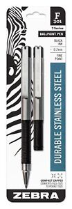 Zebra Pen F-301 Compact Retractable Ballpoint Pen, Stainless Steel Barrel, 2Pack