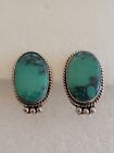VINTAGE NAVAJO STERLING SILVER TURQUOISE CLIP ON EARRINGS SIGNED R  Beautiful