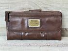 Fossil EMORY Long Live Vintage 1954 Tan Lamb Skin Leather Top Zip Wallet Clutch