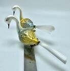 2 Vintage Blown Glass Clip-On Swan Goose Birds Spun Tail Christmas Ornaments Exc