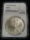 1996 $1 American Silver Eagle NGC MS69 a few noticeable milk spots on reverse