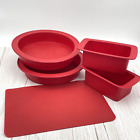 KitchenAid Red Silicone Baking Set Cake Pans Bread Loaf Pans Mat - 5 Pieces EUC