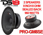 2) DS18 PRO-GM8SE 8 Inch Sealed Back Loud Speaker 8 Ohms 960 Watts Mid Bass PAIR