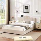 Bed Frame Full Queen Size with USB Ports Charging Platform Upholstered Headboard