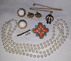 2 Vintage Earrings+ beaded Neckalce +Bird Necklace +Brooch