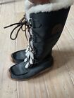 Sorel Chugalug Tall Black Leather Winter Boots Women Size 9 Sherpa Lace