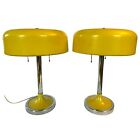 Vintage Pair MCM Table Lamps Yellow Metal Mushroom Mid Century Modern Atomic 16