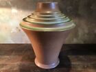 Vintage Art Pottery Vase Green And Cinnamon Roseville Futura Stepped Urn Rare