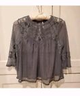 Free People Gray Lace Detail Baby Doll Top XL Sheer