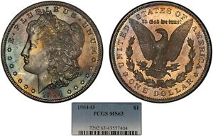 1904-O $1 Morgan Silver Dollar - PQ Pastel Rainbow Toning - PCGS MS 63 - B2022