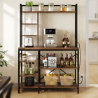 Microwave Stand Bakers Rack with Power Outlet Coffee Bar Kitchen Utility Shelf