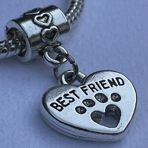 Best Friend Heart European Paw Print Bracelet Charm Cat Dog Necklace Pendant