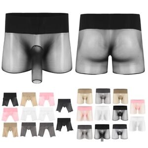 Men's Boxer Briefs Sheer Underwear Nylon Underpants With Sheath Sissy Lingerie