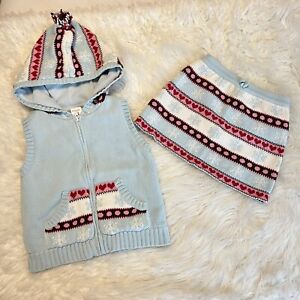 Gymboree Sweater Vest & Skirt Size 4t Zip Up Hood Stripes Snowflakes Hearts 2008