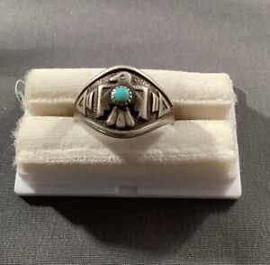 Vintage Bell Trading Southwest Native Am Thunderbird Sterling Turquoise Ring 8.5