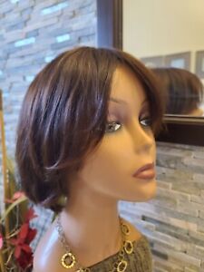 Medium brown long Moveable bangs 100% human hair wig XL cap flexible styles Thin